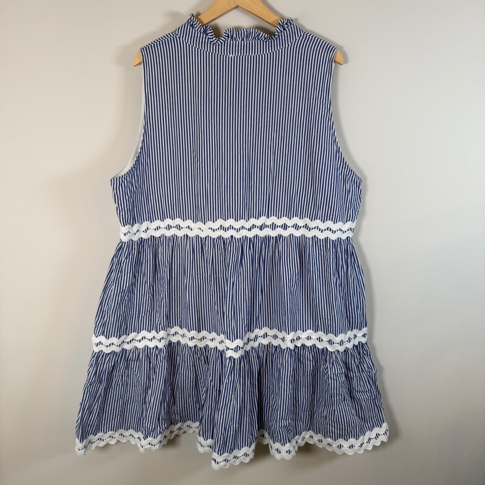Entro Striped Ric Rac Tiered Babydoll Tank Top Blouse 1X Sleeveless V-Neck - Picture 5 of 5